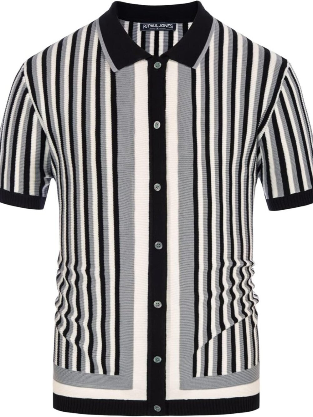 Men's Black-grey Retro Knit Polo Vintage Striped Casual Summer Shirt